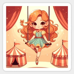 Circus girl give show on flying trapeze Sticker